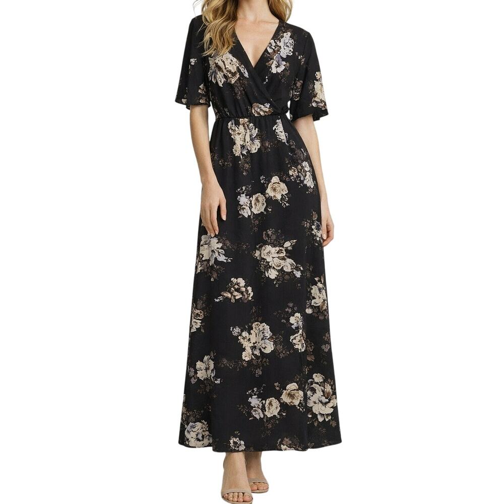 Pink + Sophie Maxi Floral Dress Slit Small Feminie Whimsigoth Lightweight Office